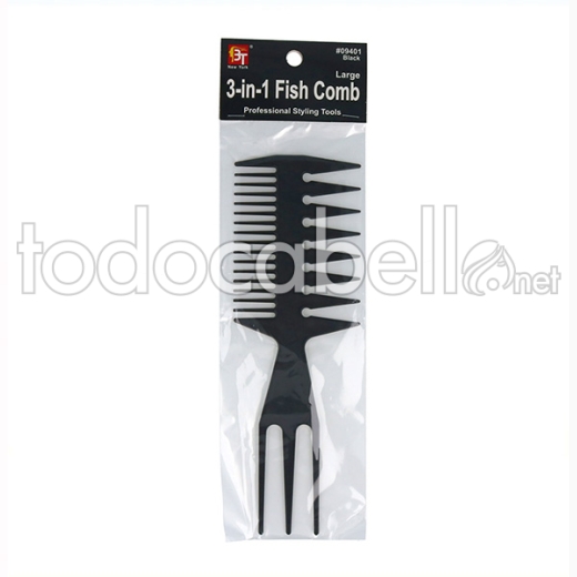 Beauty Town Peine Profesional 3-in-1 Fish Comb Large Negro (09401)