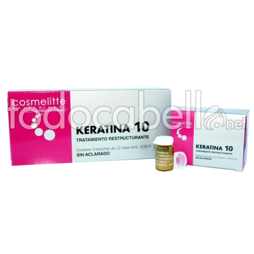 Cosmelitte 10 reestructurante Keratin Behandlung.  Blistern 12x6ml caja 12 viales  6ml