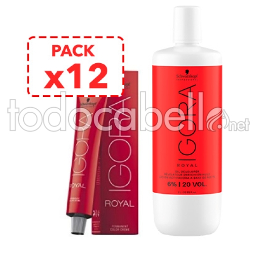 PACK 12 TINTES Schwarzkopf Igora Royal 7-48 Medium Blonde Beige Red 60 ml+Peroxide  Kosswell